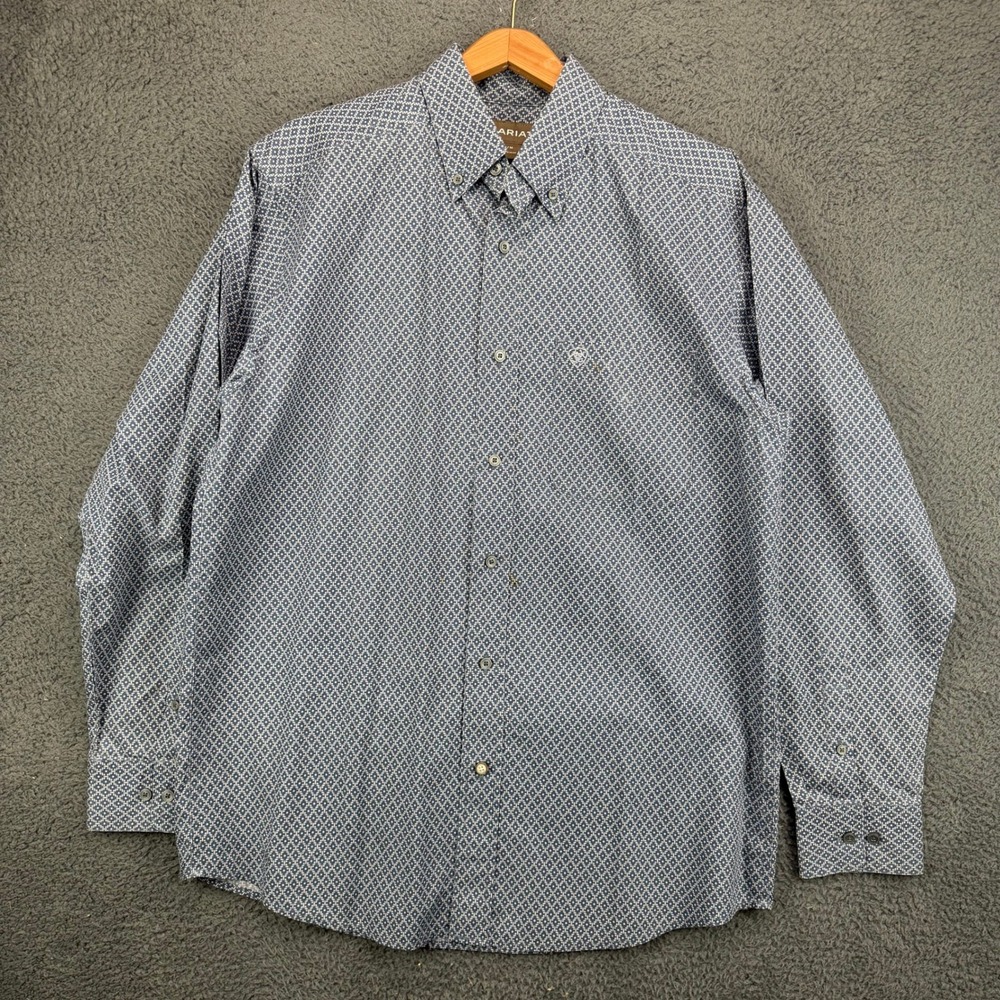 Ariat Mens Blue Geometric Print Long Sleeve Button Down Western Shirt Size M